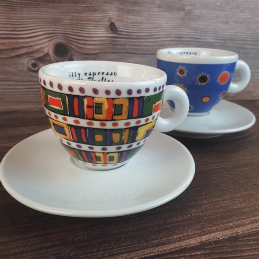 Illy Gillo Dorfles Cappuccino Espresso Cups and Saucers – Illy Art Collection Collectible Design - Etsy