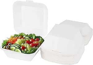 Eco-Friendly Compostable Clamshell To-Go Food Containers, Heavy-Duty Biodegradable Disposable Take Out Containers With Hinged Lid, Grease-Proof, Microwavable, Chemical Free, - Pack of 300 - (6" X 6")