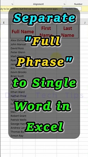 Separate First & Last Name in Excel Easily, Divide Excel Phrase to Words Shortcut #msexceltips