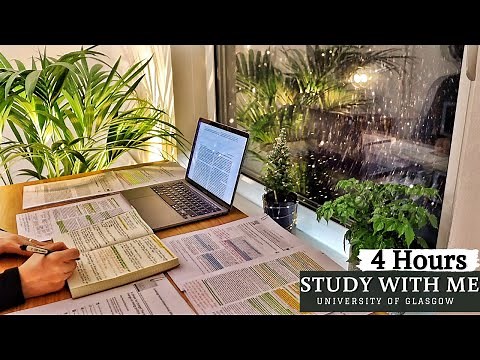 4 HOUR STUDY WITH ME on a RAINY NIGHT | Background noise, Rain Sound, 10-min break, No Music