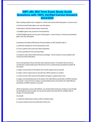 JBL EMT Midterm Exam Questions with 100 Verified Correct Answers1906_636x882