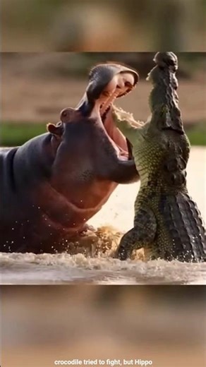 Massive Hippo Strikes On Crocodile and Croc Looking for escape!