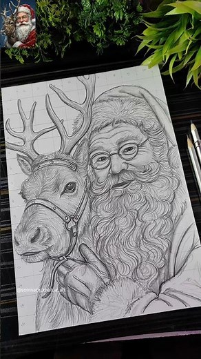 Santa Claus Drawing With Reindeer 🦌 🧑‍🎄 Merry Christmas 🎄 #shorts #christmas #santaclaus #drawing