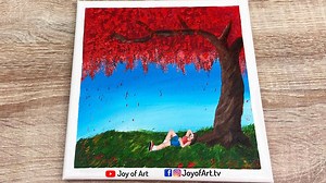 201K views · 3.8K reactions | Under a big red tree acrylic painting on canvas by Joy of Art #165 #acrylic #acrylicpainting #landscapepainting #treeart #canvasart #joyofart #joyofartpainitng | Joy of Art | Facebook