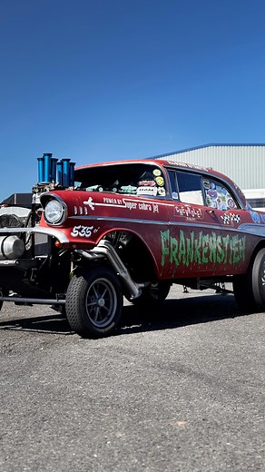 Gustavo Da Silva on Instagram: "57 Chevy “Frankenstien” Gasser At Nostalgia Nationals Drag Racing Event 🔥🔥🔥 #dragracingforall Car Owner: @simon.devos.98"