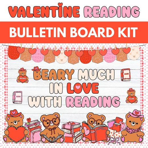 Library Valentines Bulletin Board, Teddy Bear, February Bulletin Board, Reading Bulletin Board Kit - Etsy