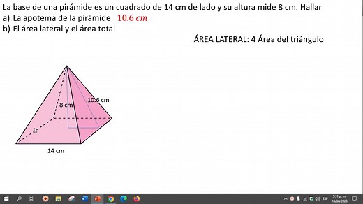 APOTEMA, ÁREA LATERAL Y ÁREA TOTAL DE UNA PIRÁMIDE CUADRANGULAR #piramide #piramidecuadrangular #arealateral #areatotal #apotema #geometria #piramides #matematica #profecarlos007