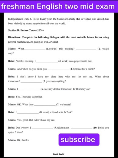 freshman English two mid exam #english #universityexam #ethiopia freshman communication skills two