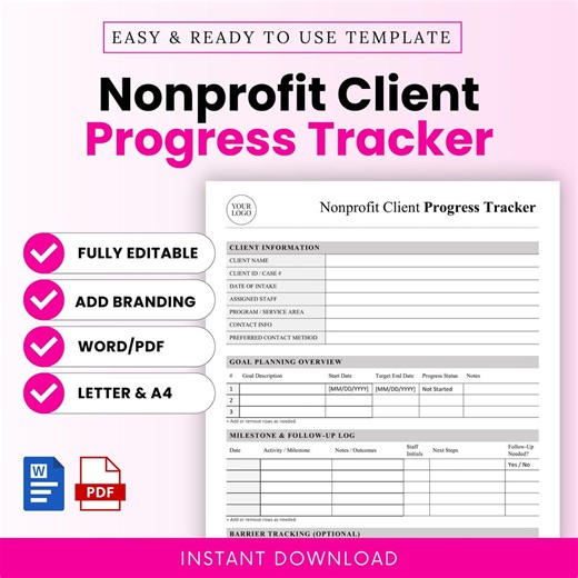 Nonprofit Client Progress Tracker Template – Word & PDF, A4   US Letter - Etsy