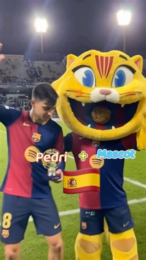 Barcelona players with the cat mascot #football #lamineyamal #pedri