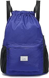 FUXINGYAO Drawstring Backpack Sports Gym Bag with Shoes Compartment, String Backpack Cinch for Women Men (Blue)