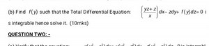 (b) Find f(y) such that the Total Differential Equation: {xyz z... | Filo