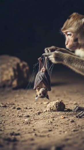 Monkey Meets Bat For The First Time!