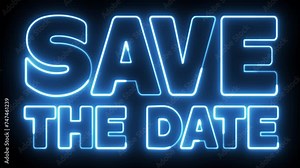 Save The Date text font with light. Luminous and shimmering haze inside the letters of the text Save The Date. Save The Date neon sign. Stock Video