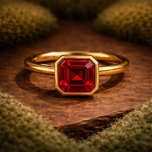 Asscher Cut Ruby Engagement Ring Bezel Set Sterling Silver Solitaire Anniversary Ring Art Deco Bridal Jewelry Gift for Her, Promise Ring - Etsy