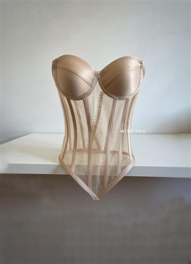 Nude Mesh Corset Top: Sheer Boned Bustier, Elegant Overbust Corset - Etsy Canada