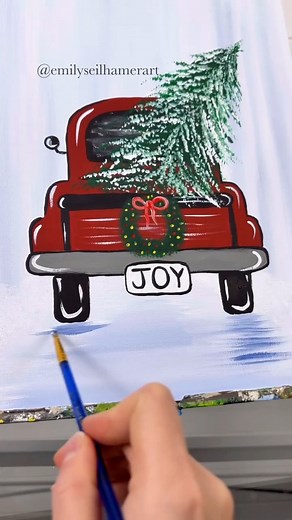 Beginner Christmas truck acrylic painting tutorial! 🎨🎄#Christmas #christmasdiy #painting #beginner | Emily Seilhamer Art