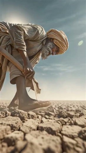 A poor farmer working in the dry and hot field, There is a no water 😥