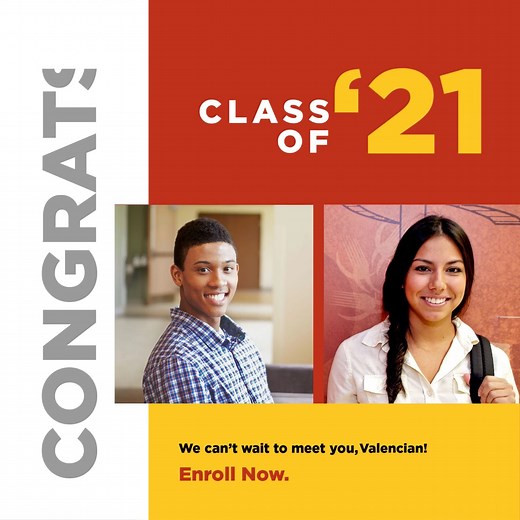 You’ve been accepted. Now, just enroll and celebrate your smart choice – lower tuition, small class sizes, over 130 programs to choose from, and more! #collegebound | Valencia College
