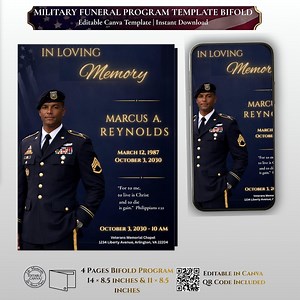 Military Funeral Program Template, Navy Blue Gold Bifold (canva Editable, Digital Download) - Etsy Australia
