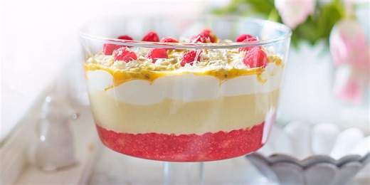 White chocolate, raspberry and passionfruit trifle