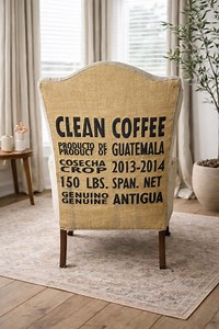 Vintage Wingback Armchair | Coffee Sack Upholstered Accent Chair | Rustic Farmhouse Seating - Etsy
