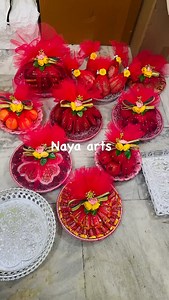 Naya arts❤️ 11 plates wrapping for an 💍engagement ❤️ Tomato Red theme 🌺WhatsApp for your order 9980051355 #nayaarts #madurai #dollmaker #dolldecor #dollart #seervarisaiplates #9980051355 #doll #dollinstagram #wrappinggifts #wraps #wraping #tray #trayfortheday #traydecor #traywrapping #packing #packingorders📬📦✉️📮 #madurai #maduraiponnu #maduraiplatedecoration #platedecor #platedecormadurai #platepacking | Naya Arts - Wedding arathi plates and packaging services