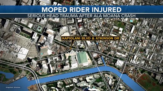 Moped rider suffers serious head injuries in Ala Moana crash