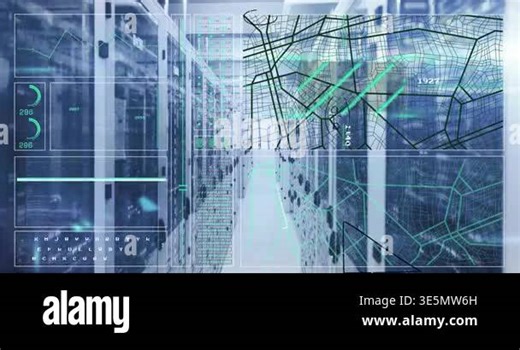 Animation of interface with data processing and mathematical equations against server room. Computer interface and business data storage technology concept Stock Video Footage - Alamy