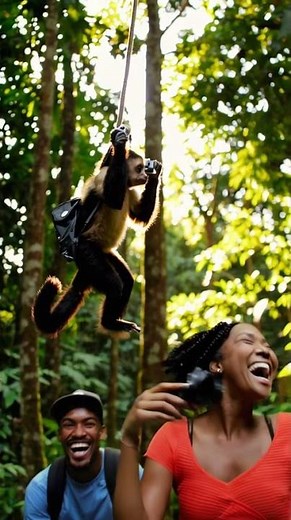 A monkey doing vlog in jungle with people #funny #monkeyvlog #ai #bloopers #photorecreation #shorts