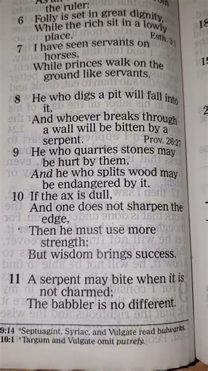 Start your day with Good Morning Scriptures! Ecc.10:8-10 #dailyword #biblereading #scriptureoftheday