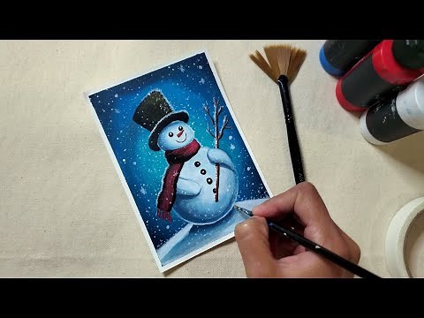 Realistic Snowman Acrylic Painting Tutorial on Canvas Paper | Step-by-Step Winter Art Guide