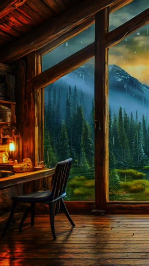 Peaceful Cabin Escape 🌧️ Rain & Mountain View #shorts