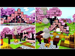 Minecraft 1.20 Easy Campsite House tutorial with cherry blossom view