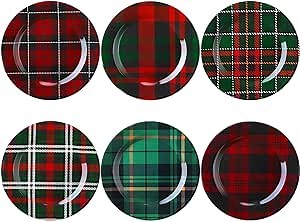 Christmas Plates Dinnerware Set 9 Inches Christmas Plaid Plates Holiday Plate Xmas Tableware Dessert Plate Christmas Party Supplies, 6 Assorted Designs(Classic Plaid)