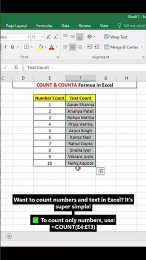 Learn COUNT & COUNTA Formula in Excel | Beginner Friendly Tutorial #excel #ytshorts #shorts
