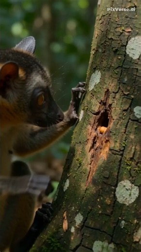 Lemur encontró algo vivo dentro del árbol 😳
