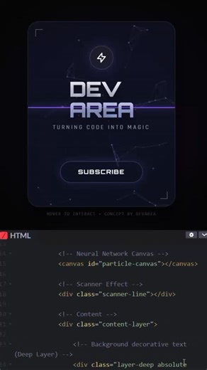 Dev Area • Coding • HTML • CSS • JAVASCRIPT on Instagram: "This 3D card just BROKE the internet! 🤯 Swipe to see the magic ✨ 👉 Interactive particle network (HTML5 Canvas) 👉 Magnetic physics button that defies gravity 👉 Holographic 3D depth layering 👉 Futuristic unlock glow mechanic Built with ZERO libraries—pure JavaScript, CSS 3D transforms, and Canvas API! Perfect for your portfolio or next client project 💼 📩 DM "CODE" for the full source code 🔗 Link in bio for step-by-step tutorial Tag