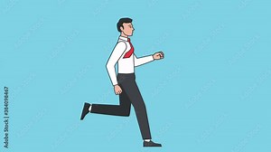 Cartoon Businessman Character Running Cycle Loop Animation Isolated with Luma Matte for Alpha
