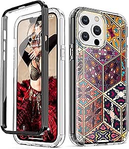Case for iPhone 13 Pro Max 6.7'' Built with Screen Protector Full-Body Protection Shockproof Anti-Scratch Hard PC TPU Bumper Lightweight Cover for Women/Girls(Colored Rhombus)