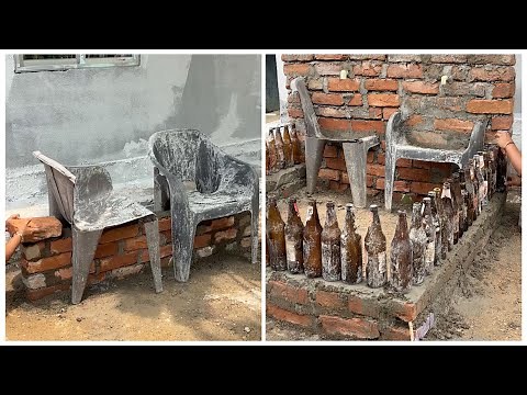 DIY Outdoor Seating Area 🧱🍾 | Using Old Plastic Chairs and Bottles Step-By-Step