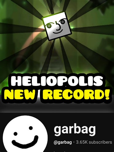 New WORLD RECORD on Heliopolis! 🤯 One of the 6 original verifiers of Heliopolis, Garbag just got a new world record of 47% on the level, when do you think it could be verified? Music: Steam Gardens - Super Mario Odyssey Background gameplay: LIMBO by Mindcap #geometrydash #gd #heliopolis #mindcap #garbag