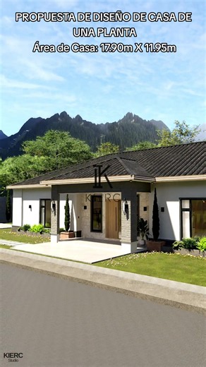 Diseño casa de una planta 4 habitaciones 17.90m x 11.95m