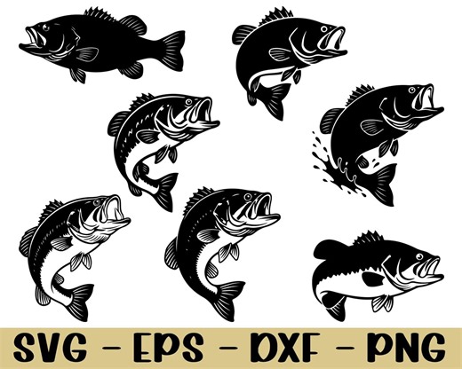 Bass Fish Svg, Open Mouth Bass Fish Silhouette, Dxf, Png - Etsy