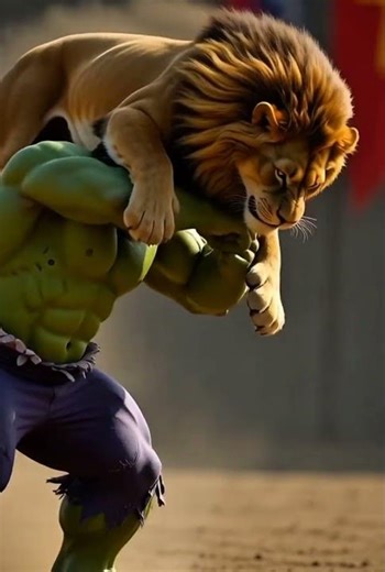 🦁💚Angry Hulk Fights Wild Lion | Who Wins?🏷️ #hulk vs lion #cinematic #epic fight#angery hulk#virl