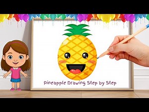 How to Draw a Pineapple 🍍 Step-by-Step | Easy Fruit Drawing & Coloring for Kids