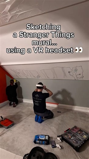 Sketching a Stranger Things Mural Using a VR Headset 🎨 #shorts