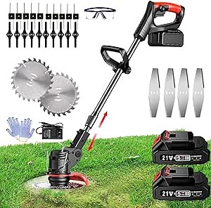 Weed Wacker Battery Powered 21V Battery Operated Weed Eater with 17 Blade Cordless Weed Trimmer for Yard Lawn and Garden