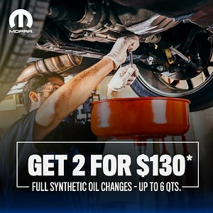 Get two full-synthetic oil changes for $130 - up to 6 qts to keep...