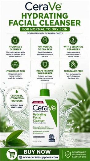 CeraVe Hydrating Facial Cleanser | Best Cleanser for Dry & Sensitive Skin 💧